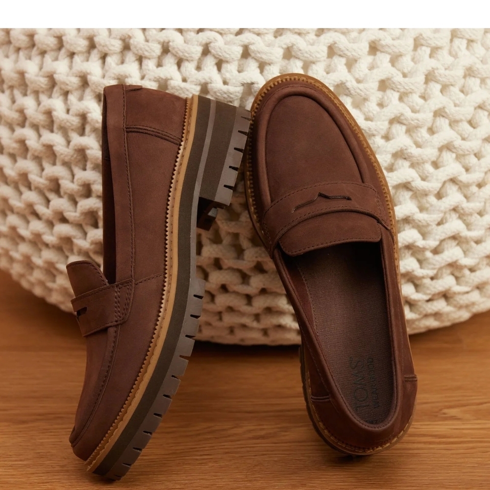 Toms Cara Dark Brown Leather Loafers - Picture 3 of 4